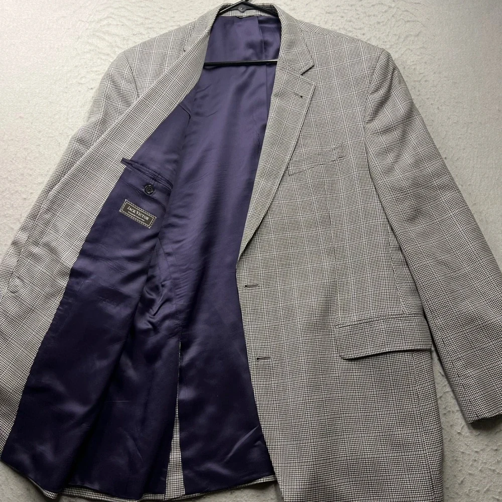 Jack Victor Exclusive Collection Houndstooth Wool Silk Blazer 46L Canada 2487
